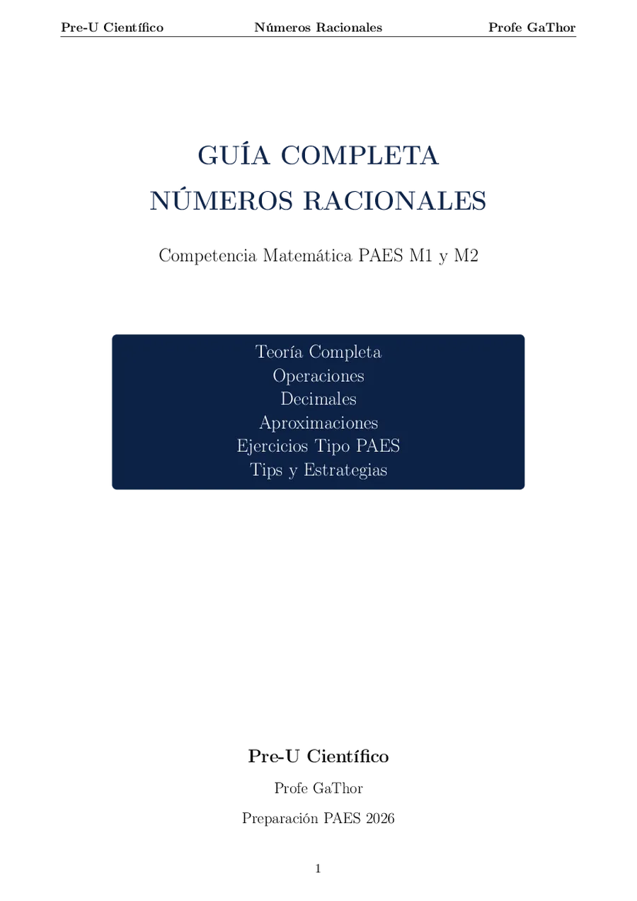 Guía Completa PAES M1+M2 – Números Racionales