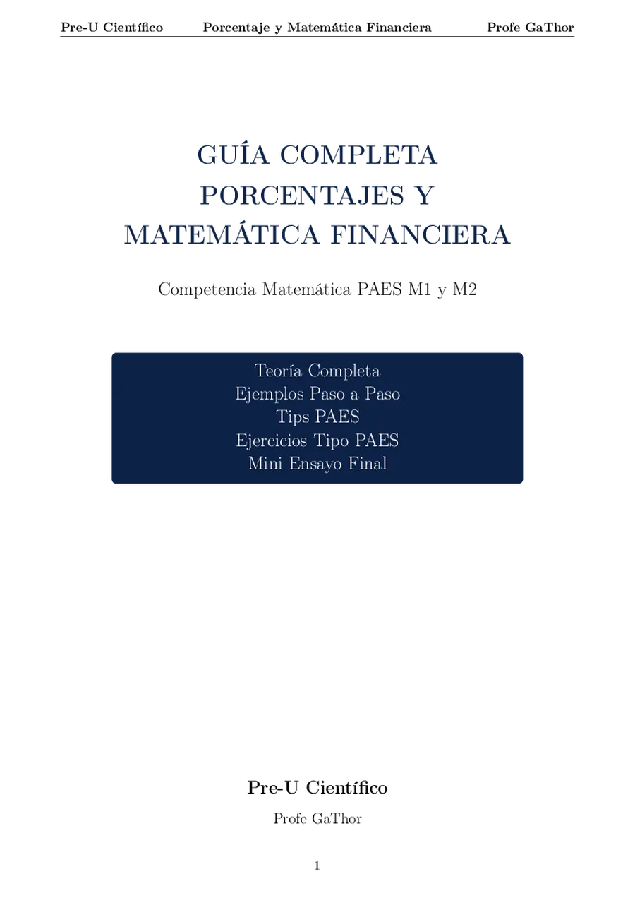 Guía Completa PAES M1+M2 – Porcentajes y Matemática Financiera