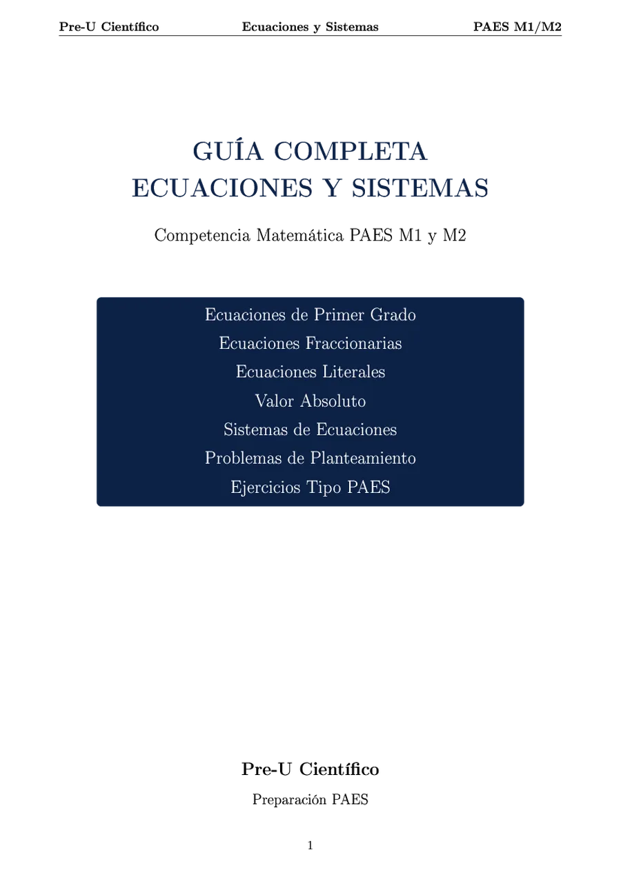 Guía Completa PAES M1 + M2 – Ecuaciones y Sistemas