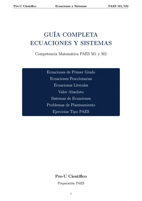 Guía Completa PAES M1 + M2 – Ecuaciones y Sistemas