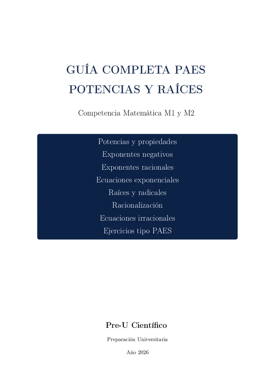 Guía Completa PAES M1 + M2 – Potencias y Raíces