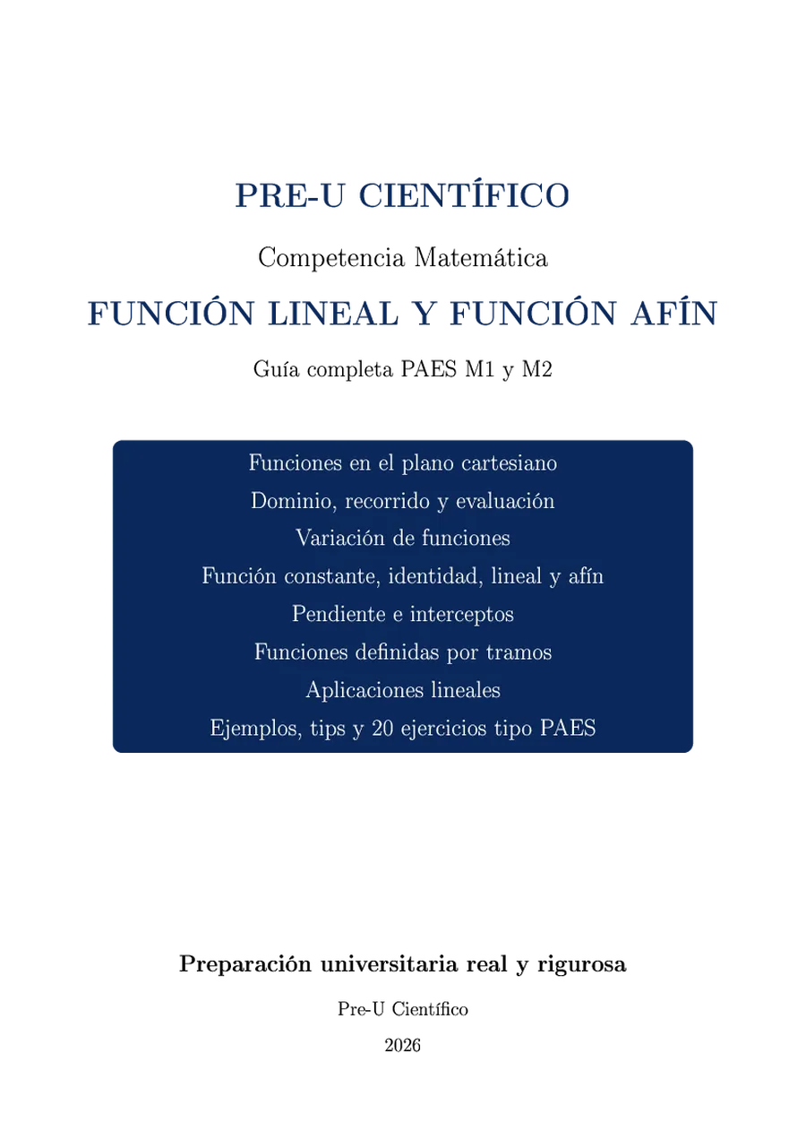 Guía Completa PAES M1 + M2 – Función Lineal y Afín