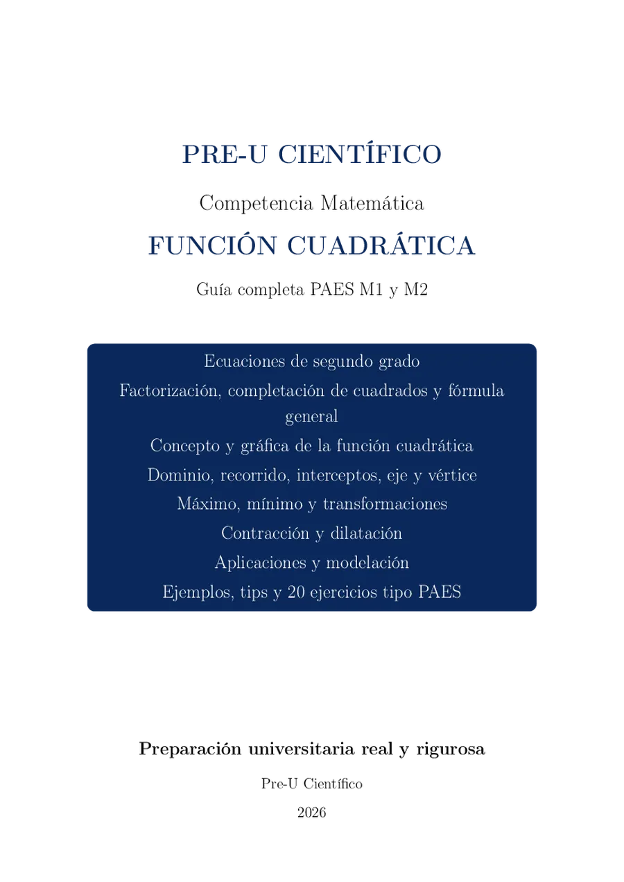 Guía Completa PAES M1 + M2 – Función Cuadrática