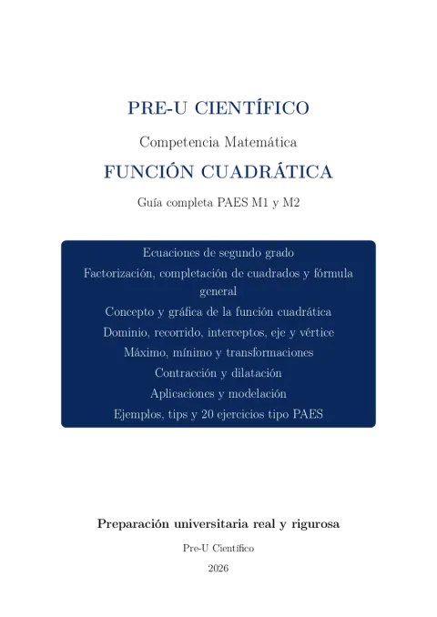 Guía Completa PAES M1 + M2 – Función Cuadrática
